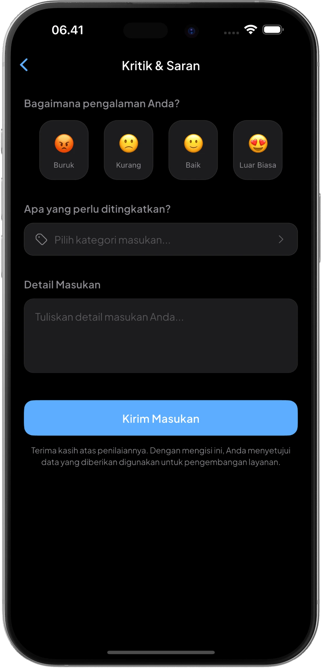 Menu Kritik dan Saran Dark