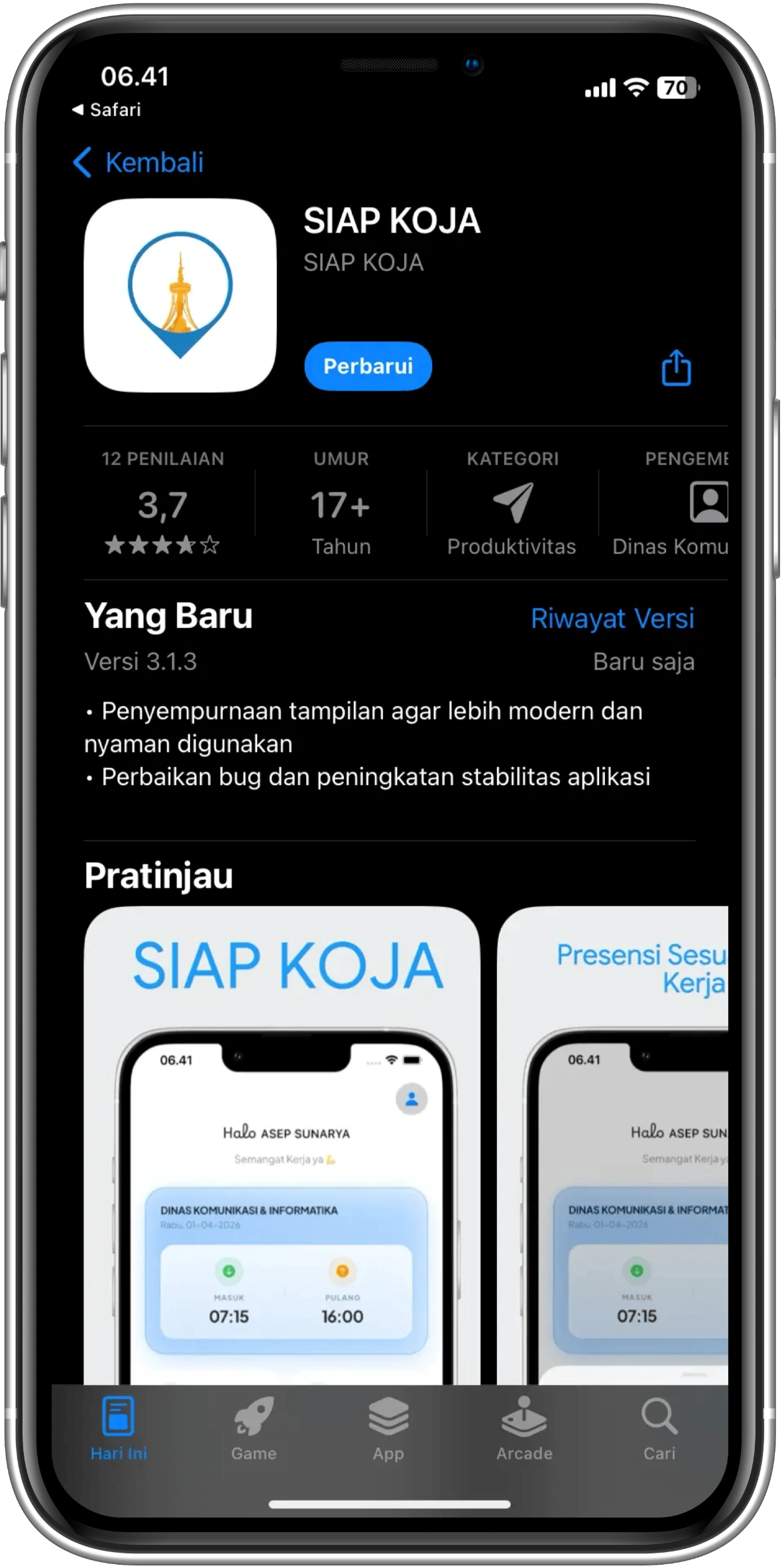 Update SIAP KOJA di App Store