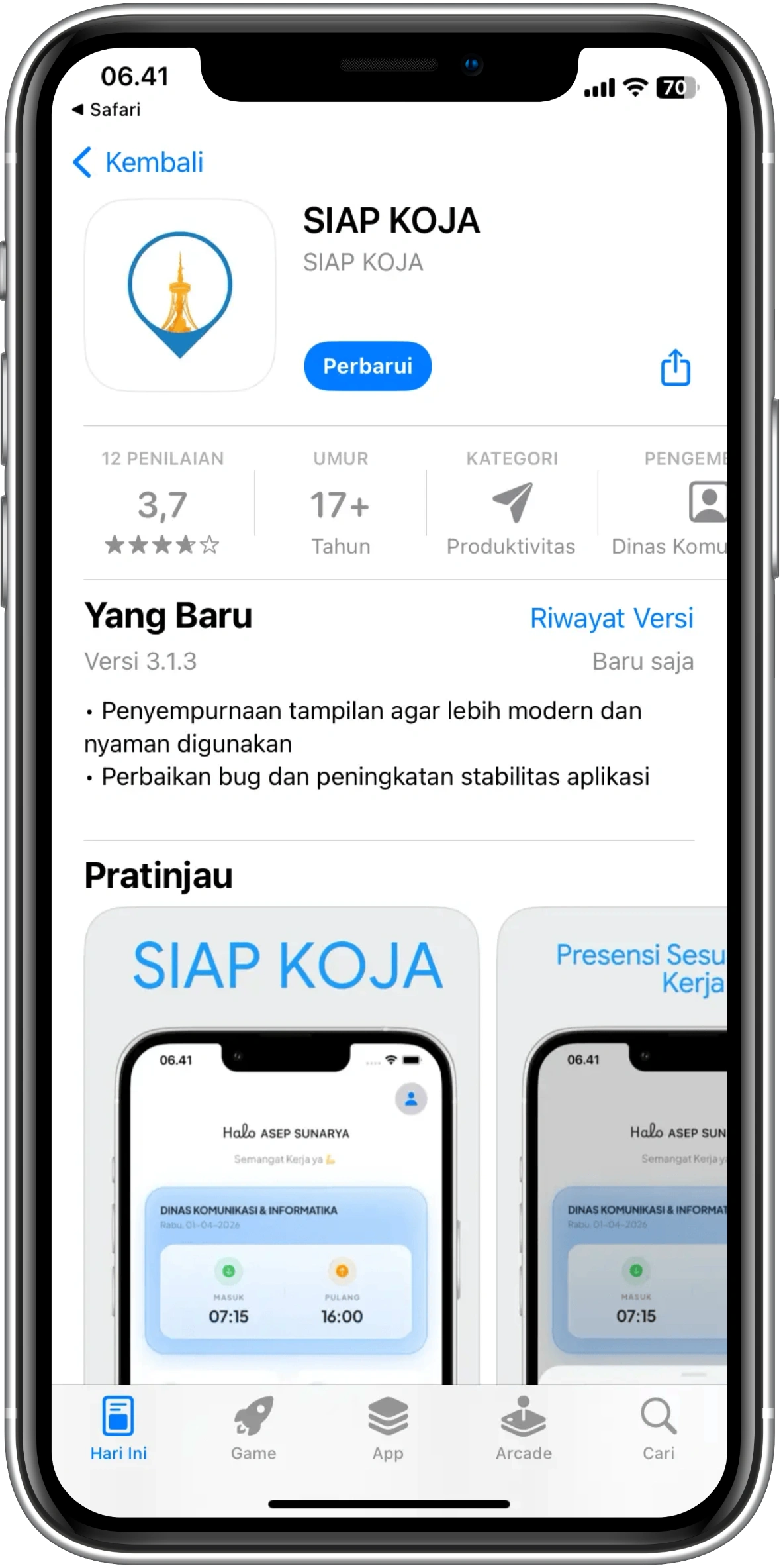 Update SIAP KOJA di App Store
